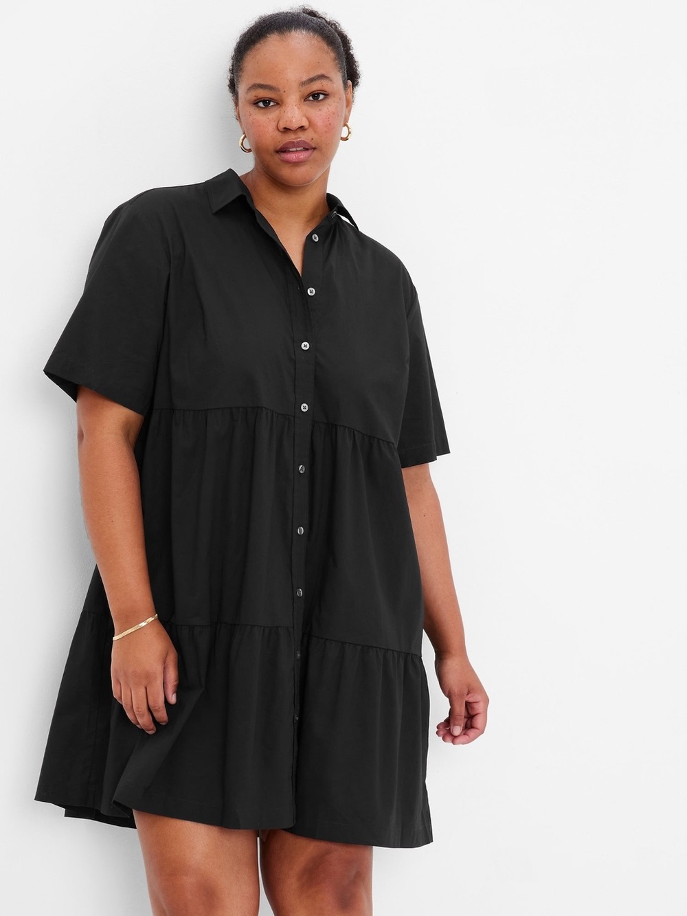 GAP L Tiered Mini Shirtdress - Black